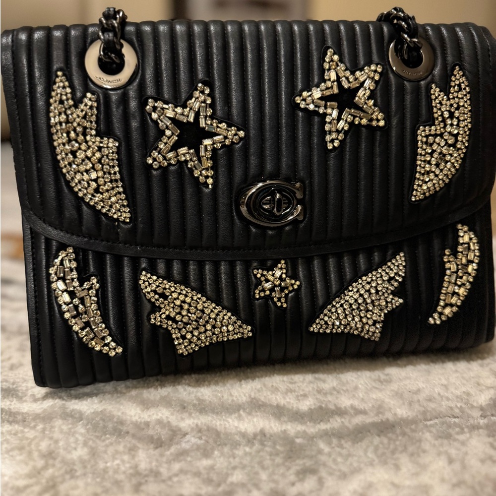 Coach Black Leather Embellished Women's Bag